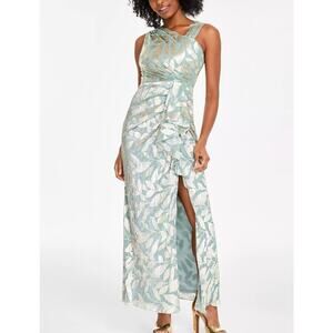 Adrianna Papell Women's Asymmetric Metallic Mermaid Gown Dress Size 16 NWT